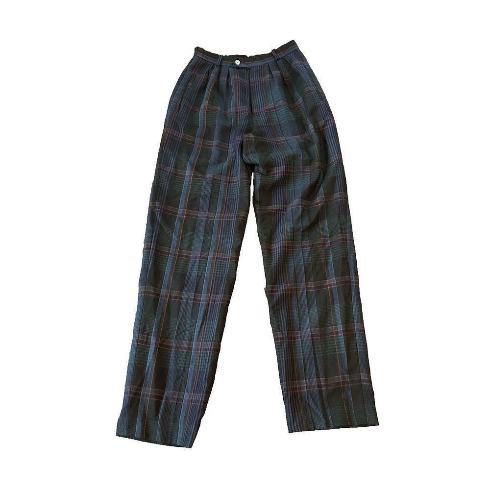 Vintage 100% Wool Tartan Plaid David Brooks Womens Pants 8 High Waist Pleated